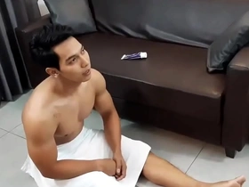 Asian hunk gets off to watching his gym coach.