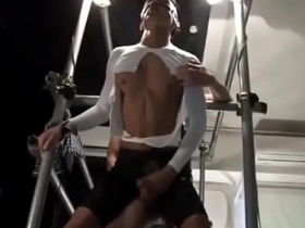 Gay Asian threesome in bareback action at the club