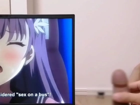 Young man masturbates while watching hot anime and moans loudly.