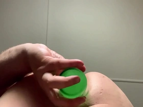 Amateur gay's wild ass play with various toys