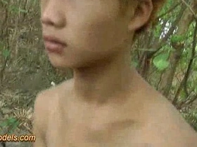 Straight boy with big dick jerks off in outdoor