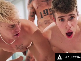 Straight dominant takes control of gay threesome with doggystyle and missionary positions
