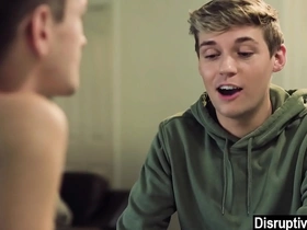 Young gay twinks in bareback threesome with step daddy and friend
