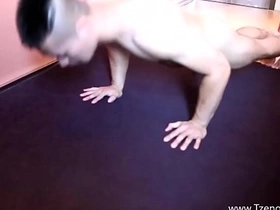 Muscular Asian hunk Zebatlas flexing in the gym